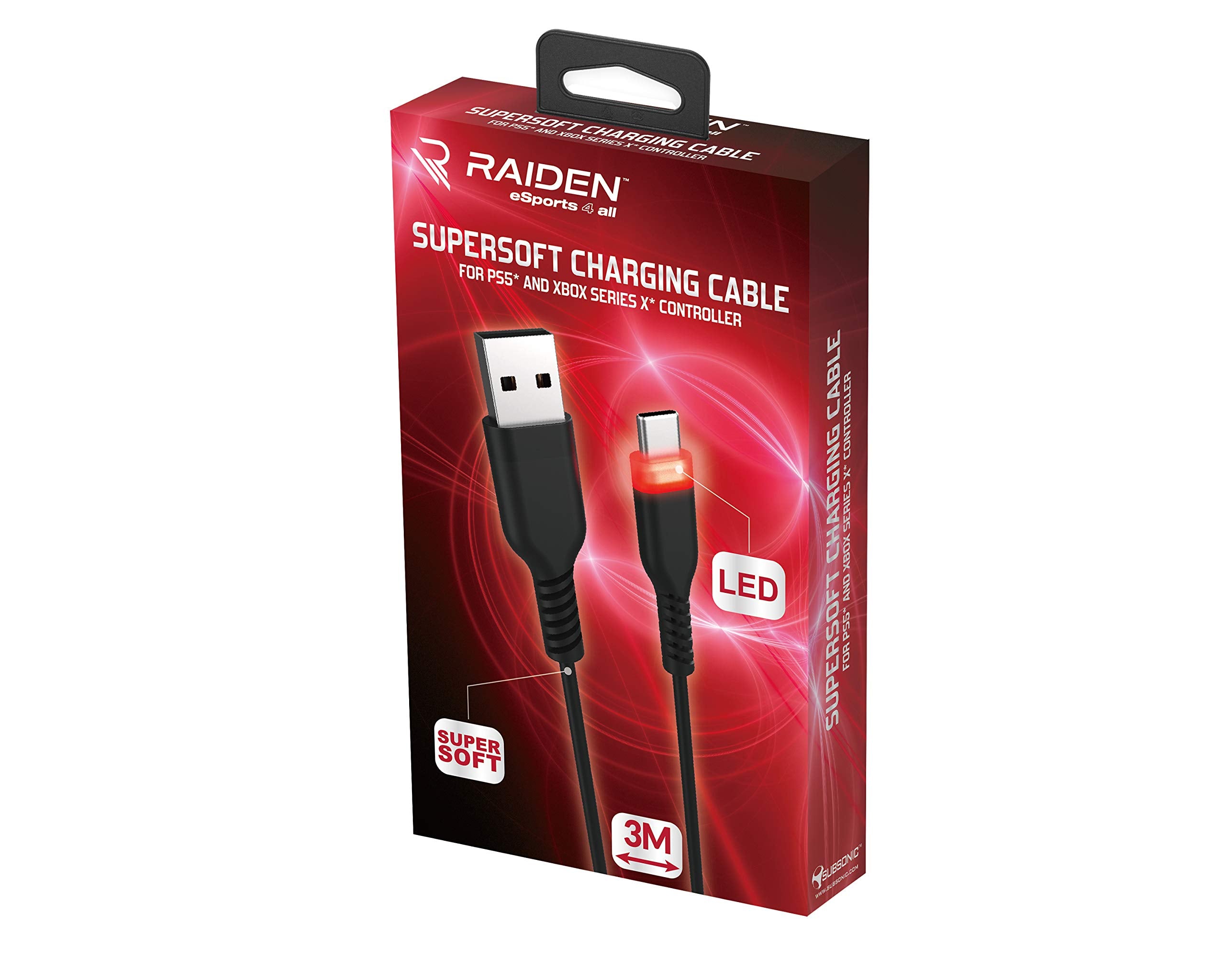 Subsonic Raiden - Cable Usb C De Carga Y Transferencia, Supersoft Anti Nudos De 3 Metros, RetroiluminacióN Led Para El Mando ( PS5 - ) Subsonic Raiden - Cable Usb C De Carga Y Transferencia, Supersoft Anti Nudos De 3 Metros, RetroiluminacióN Led Para El Mando ( PS5 - )